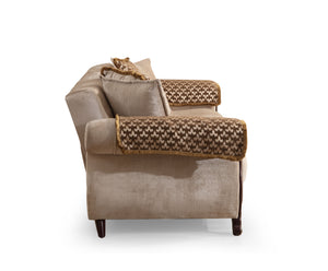 English Elm Traditional Carmen Chair with Beige Chenille Upholstery, Solid Wood Frame, Accent Pillows, Elegant Comfort and Charm B00968104