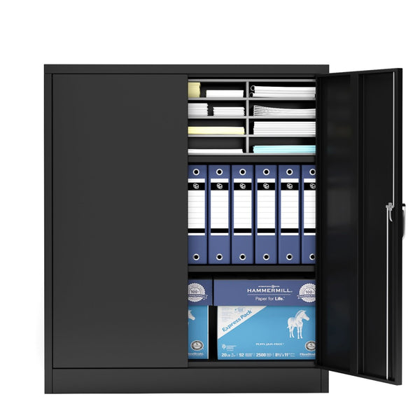 English Elm Metal Lockable Steel Cabinet with Adjustable Shelves for Garage Office or Warehouse W150568319