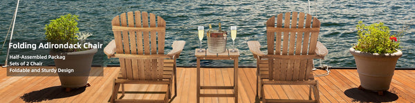 English Elm Wooden Cedar Folding Adirondack Chair Set of 2 for Patio Deck Garden Fire Pit W139058473