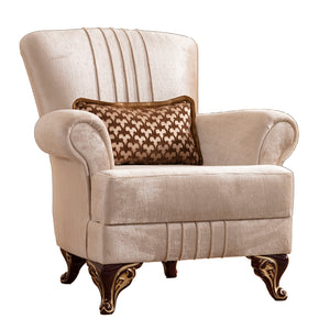 English Elm Traditional Carmen Chair with Beige Chenille Upholstery, Solid Wood Frame, Accent Pillows, Elegant Comfort and Charm B00968104