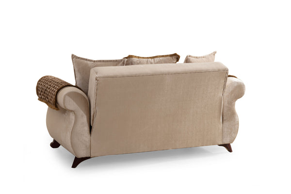 English Elm Traditional Carmen Loveseat Chenille Upholstery in Beige with Hidden Storage, Pull-Out Bed, Carved Wood Frame, Plush Cushions B009S00973