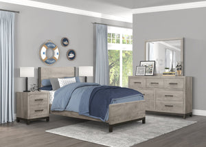 English Elm Modern Twin Panel Bed Two-tone Gray Melamine Low-profile Frame for Compact Spaces B011S02254