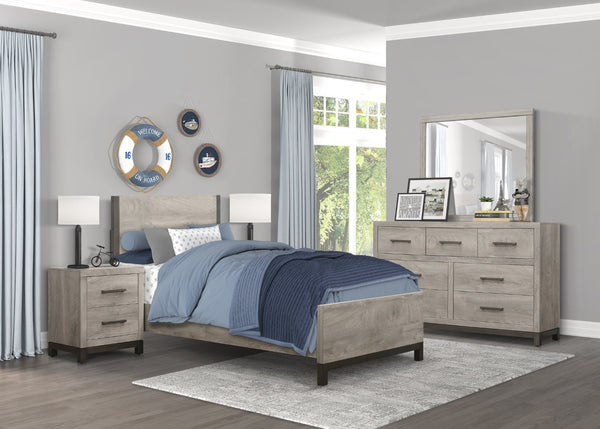 English Elm Modern Twin Panel Bed Two-tone Gray Melamine Low-profile Frame for Compact Spaces B011S02254