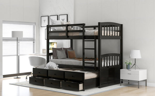 English Elm Twin Over Pine Bunk Bed with Pull-out Trundle and Three Storage Drawers SM000093AAP-1