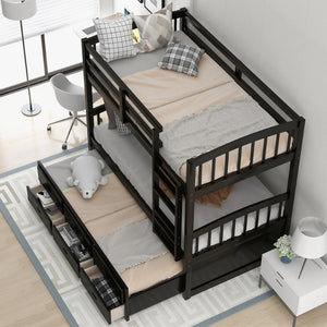 English Elm Twin Over Pine Bunk Bed with Pull-out Trundle and Three Storage Drawers SM000093AAP-1