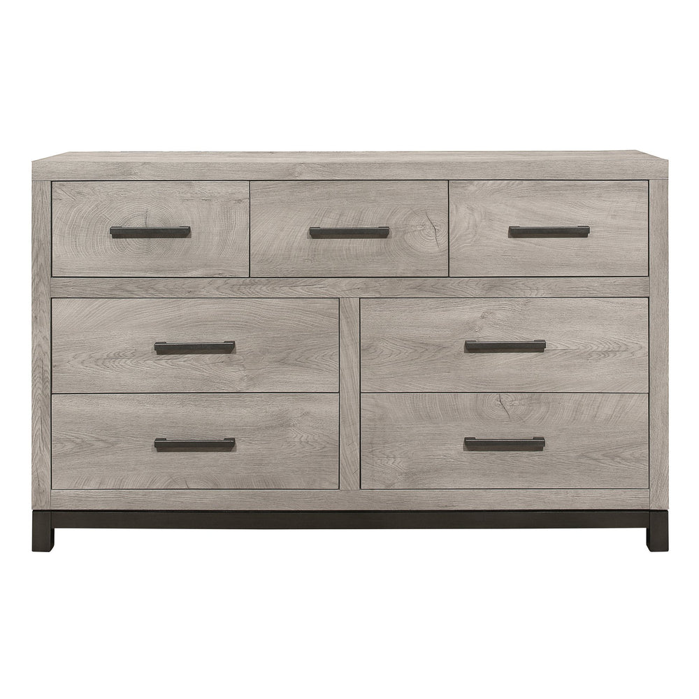 English Elm Attractive Zephyr Gray 7-Drawer Dresser with Metal Bar Hardware, Melamine Faux Wood Finish, 58.5" x 17" x 36.5" B01168630