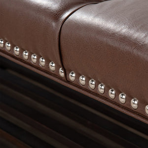 English Elm Bedroom Tufted Pu Leather Bench with Nailhead Trim Fits Queen or King Footboard W68053159