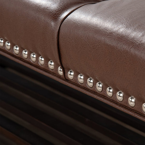 English Elm Bedroom Tufted Pu Leather Bench with Nailhead Trim Fits Queen or King Footboard W68053159