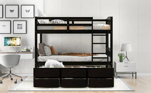 English Elm Twin Over Pine Bunk Bed with Pull-out Trundle and Three Storage Drawers SM000093AAP-1