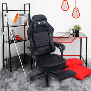 English Elm Vanbow.Seat Memory Foam Reclining Gaming Chair with Massage Lumbar, Retractable Footrest & Swivel Comfort Black W152166555