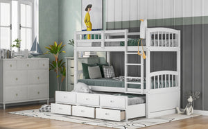 English Elm Twin Over Pine Bunk Bed with Pull-out Trundle and Three Storage Drawers SM000093AAK-1