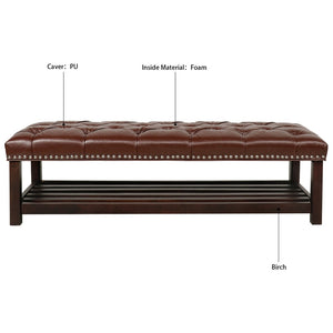 English Elm Bedroom Tufted Pu Leather Bench with Nailhead Trim Fits Queen or King Footboard W68053159