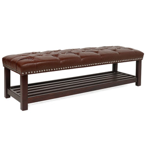 English Elm Bedroom Tufted Pu Leather Bench with Nailhead Trim Fits Queen or King Footboard W68053159