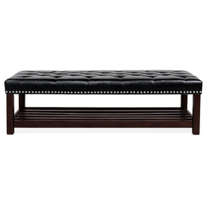 English Elm Wooden Frame Tufted Pu Leather Bench with Brass Nail Trim for Entryway or Bedroom W68053160