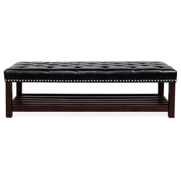 English Elm Wooden Frame Tufted Pu Leather Bench with Brass Nail Trim for Entryway or Bedroom W68053160