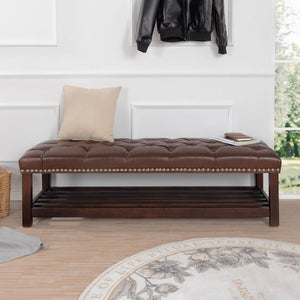 English Elm Bedroom Tufted Pu Leather Bench with Nailhead Trim Fits Queen or King Footboard W68053159