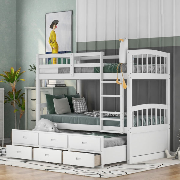 English Elm Twin Over Pine Bunk Bed with Pull-out Trundle and Three Storage Drawers SM000093AAK-1