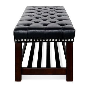 English Elm Wooden Frame Tufted Pu Leather Bench with Brass Nail Trim for Entryway or Bedroom W68053160