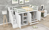 Hearth and Haven Luminaesque Twin Loft Bed with 2 Drawers, 3 Shelves, 2 Wardrobes, and Ladder Storage, White GX000325AAK