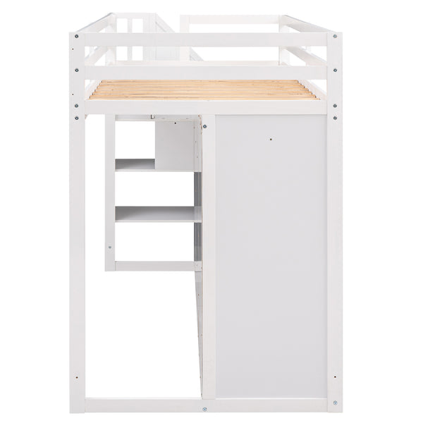 English Elm Functional Loft Bed with Built-In Storage Ladder, 2 Wardrobes, 3 Shelves & 2 Drawers, Twin Strength White GX000325AAK