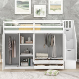Hearth and Haven Luminaesque Twin Loft Bed with 2 Drawers, 3 Shelves, 2 Wardrobes, and Ladder Storage, White GX000325AAK