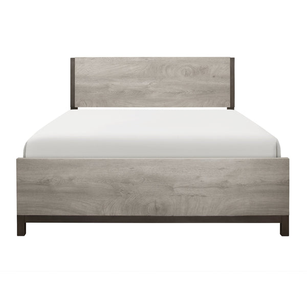 English Elm Light Gray Zephyr Full Size Bed with Metal-Finish Accents, Low-Profile Melamine Panel Design B011S01680