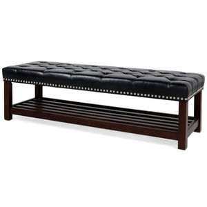 English Elm Wooden Frame Tufted Pu Leather Bench with Brass Nail Trim for Entryway or Bedroom W68053160