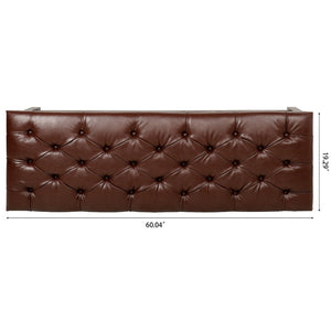English Elm Bedroom Tufted Pu Leather Bench with Nailhead Trim Fits Queen or King Footboard W68053159