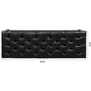 English Elm Wooden Frame Tufted Pu Leather Bench with Brass Nail Trim for Entryway or Bedroom W68053160