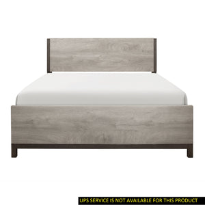 English Elm Attractive Zephyr Queen Bed in Light Gray Faux Wood Melamine with Metal-Finish Banding, Low-Profile Modern Design B011S00251