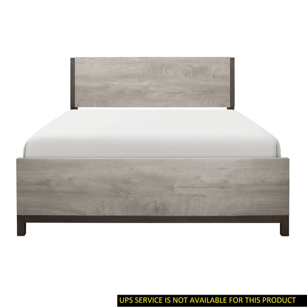 English Elm Attractive Zephyr Queen Bed in Light Gray Faux Wood Melamine with Metal-Finish Banding, Low-Profile Modern Design B011S00251