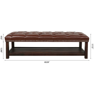 English Elm Bedroom Tufted Pu Leather Bench with Nailhead Trim Fits Queen or King Footboard W68053159