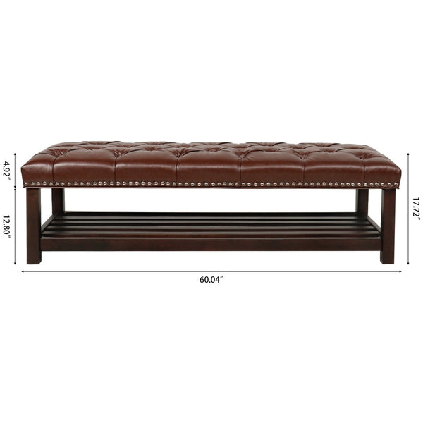 English Elm Bedroom Tufted Pu Leather Bench with Nailhead Trim Fits Queen or King Footboard W68053159