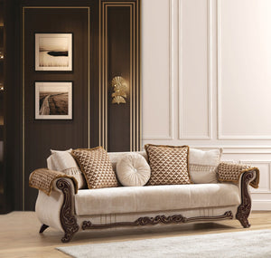 English Elm Traditional 3-Piece Living Room Set In Plush Beige Chenille With Convertible Sofa & Loveseat Storage B009S00953-GIGA