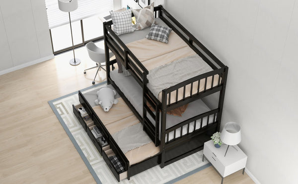 English Elm Twin Over Pine Bunk Bed with Pull-out Trundle and Three Storage Drawers SM000093AAP-1