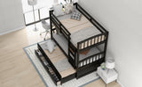 Hearth and Haven Bery Twin over Twin over Twin Adjustable Triple Bunk Bed with Ladder and Slide, Grey