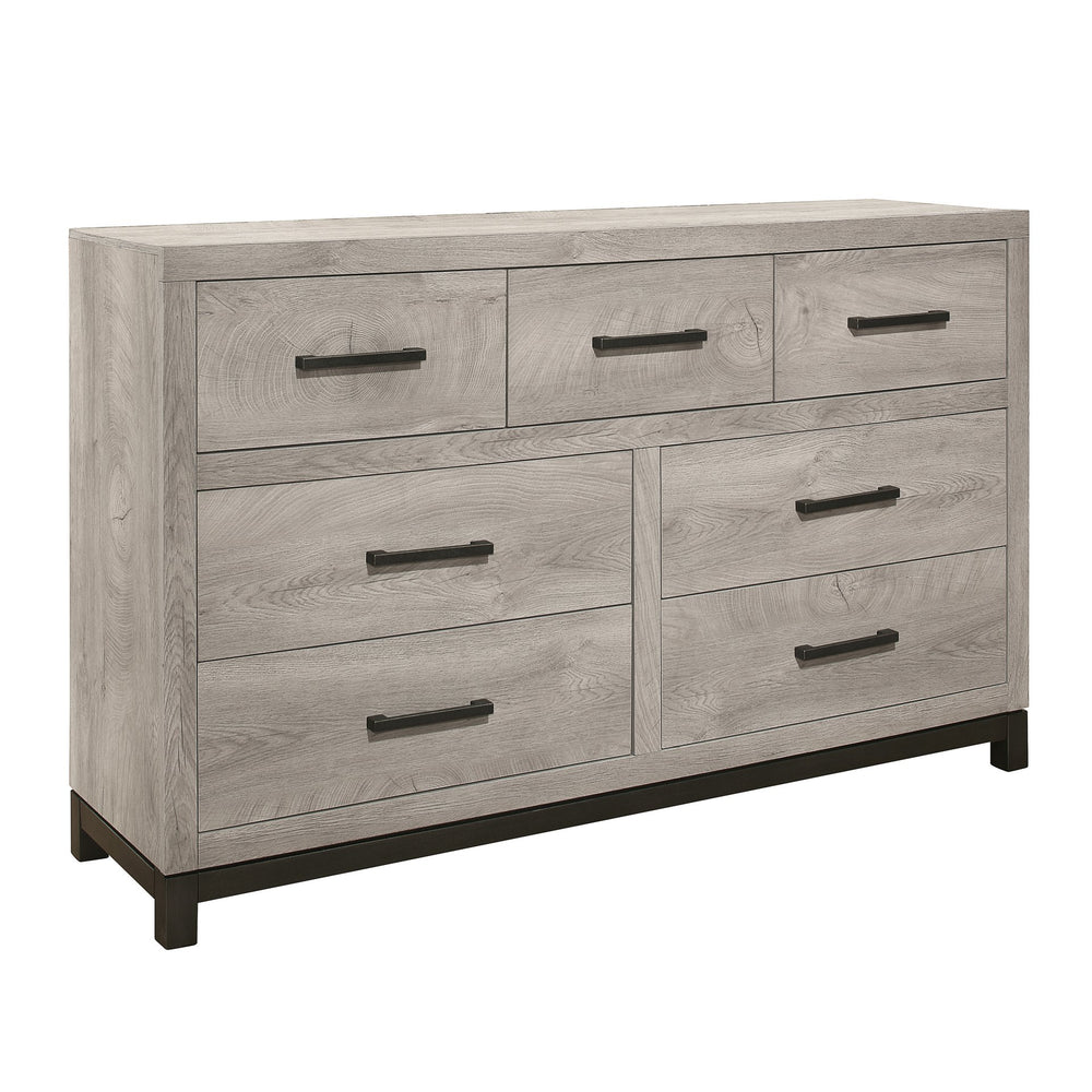 English Elm Attractive Zephyr Gray 7-Drawer Dresser with Metal Bar Hardware, Melamine Faux Wood Finish, 58.5" x 17" x 36.5" B01168630