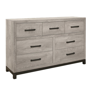English Elm Attractive Zephyr Gray 7-Drawer Dresser with Metal Bar Hardware, Melamine Faux Wood Finish, 58.5" x 17" x 36.5" B01168630