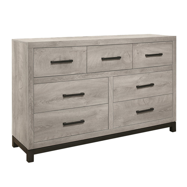 English Elm Attractive Zephyr Gray 7-Drawer Dresser with Metal Bar Hardware, Melamine Faux Wood Finish, 58.5" x 17" x 36.5" B01168630