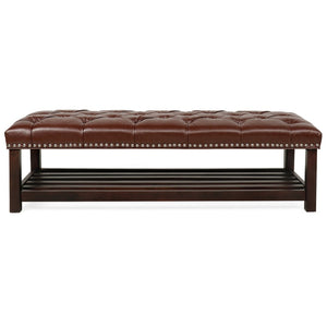 English Elm Bedroom Tufted Pu Leather Bench with Nailhead Trim Fits Queen or King Footboard W68053159