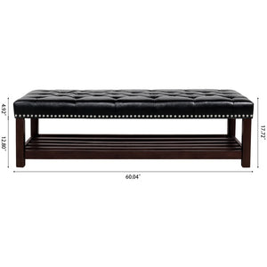 English Elm Wooden Frame Tufted Pu Leather Bench with Brass Nail Trim for Entryway or Bedroom W68053160