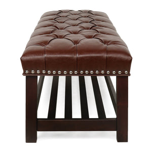 English Elm Bedroom Tufted Pu Leather Bench with Nailhead Trim Fits Queen or King Footboard W68053159
