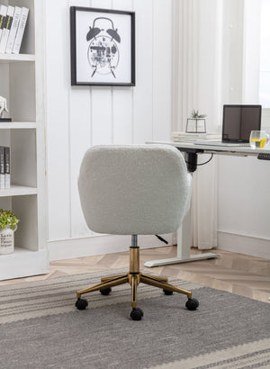 English Elm Modern Teddy Bouclé Swivel Chair with Gold Base Adjustable Height Home Office Seat W52762355