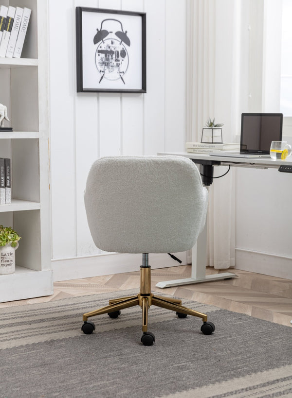 English Elm Modern Teddy Bouclé Swivel Chair with Gold Base Adjustable Height Home Office Seat W52762355