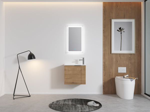 English Elm Bathroom Vanity Ceramic Sink 22" Floating Wall-Mount Vanity with Matte Black Handle and Soft Close Door Imitative Oak W99968770