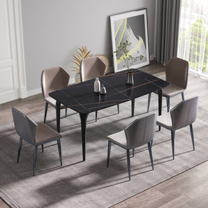 English Elm 63"Modern Sculptural Artificial Stone Dining Table With Black Curved Metal Legs For 6 People W1535S00156