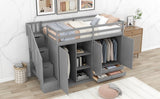 Hearth and Haven Luminaesque Twin Loft Bed with 2 Drawers, 3 Shelves, 2 Wardrobes, and Ladder Storage, Grey GX000325AAE