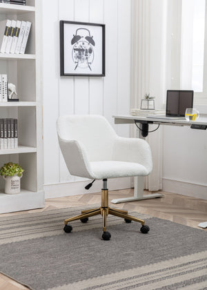 English Elm Modern Teddy Bouclé Swivel Chair with Gold Base Adjustable Height Home Office Seat W52762355