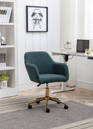 English Elm Modern Teddy Plush Swivel Chair Adjustable Height Gold Base for Home Office W52762363