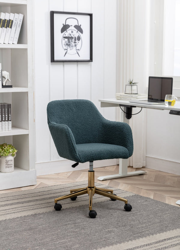 English Elm Modern Teddy Plush Swivel Chair Adjustable Height Gold Base for Home Office W52762363